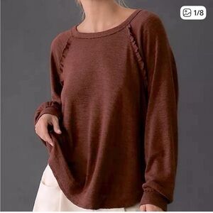 Pilcro Oversized Long Sleeve Thermal Raglan Top w/ brown-rust size small